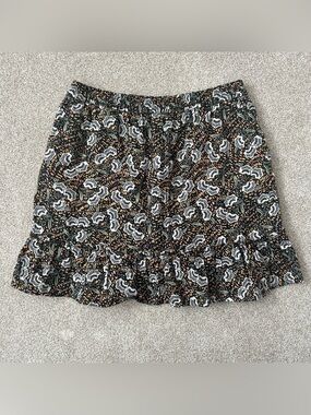 Rachel Zoe 100% Linen Floral Mini Skirt Ruffle Pockets Size Medium